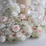 arrangement floral artificiel blanc romantique mariage roses orchidées gypsophile 80cm 40cm vase crème