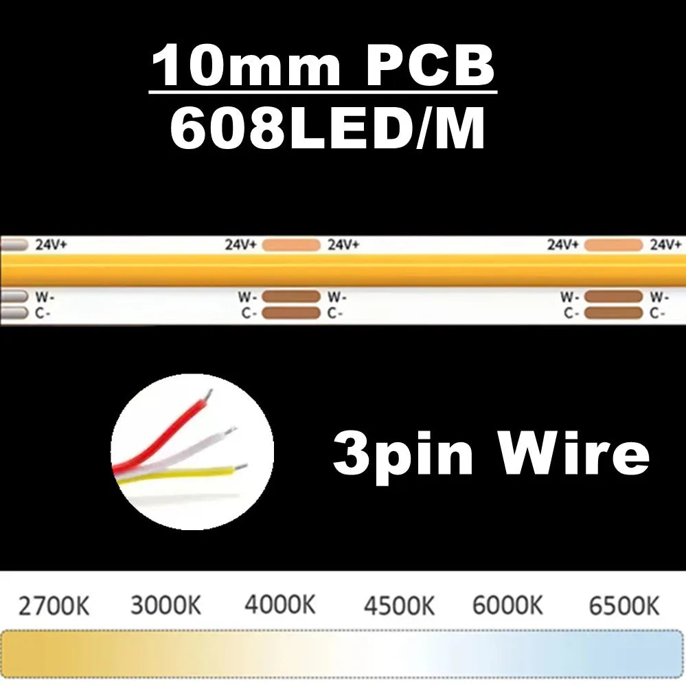 ruban led cob 24v dimmable cct blanc chaud neutre froid flexible adhésif linéaire