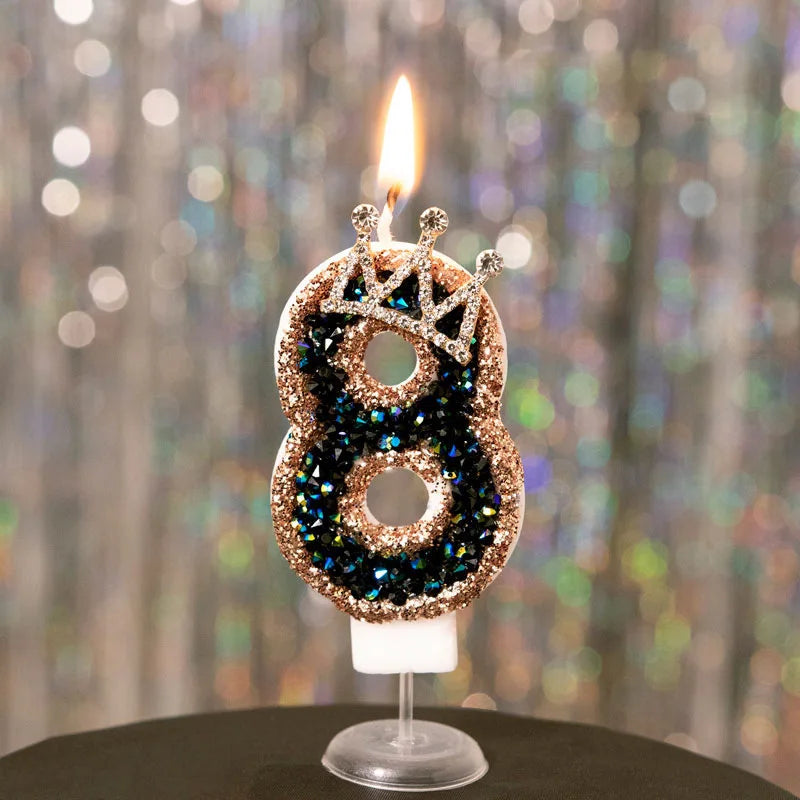bougies gâteau numérotées paillettes couronne festives anniversaire mariage décoration noire dorée bleue