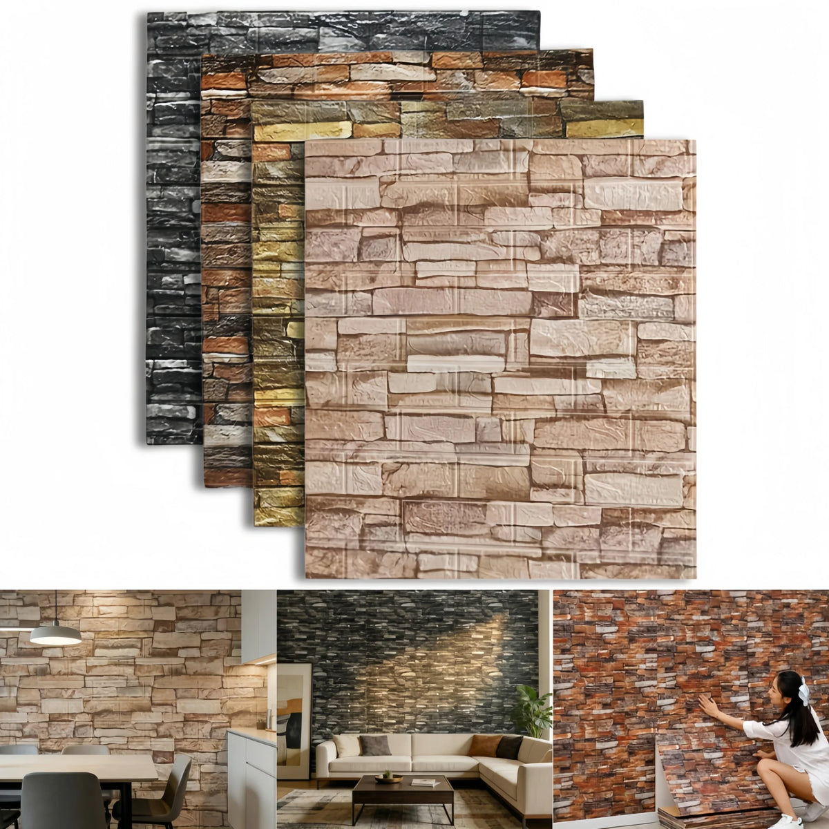 autocollant mural adhésif effet brique 3d décoration murale intérieur rustique moderne gris