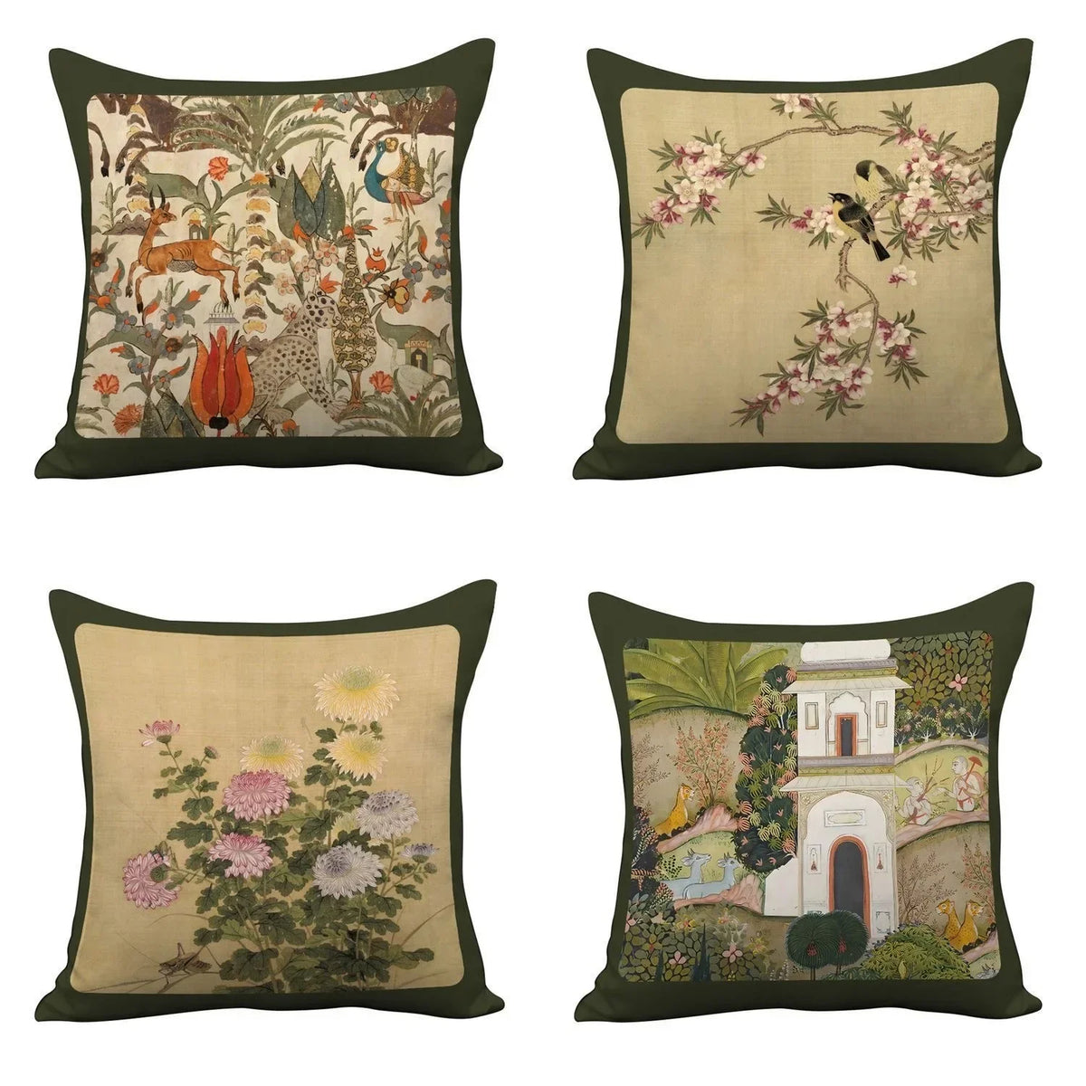 taie d'oreiller carrée motif floral vintage beige coussin décoratif salon chambre lit maison
