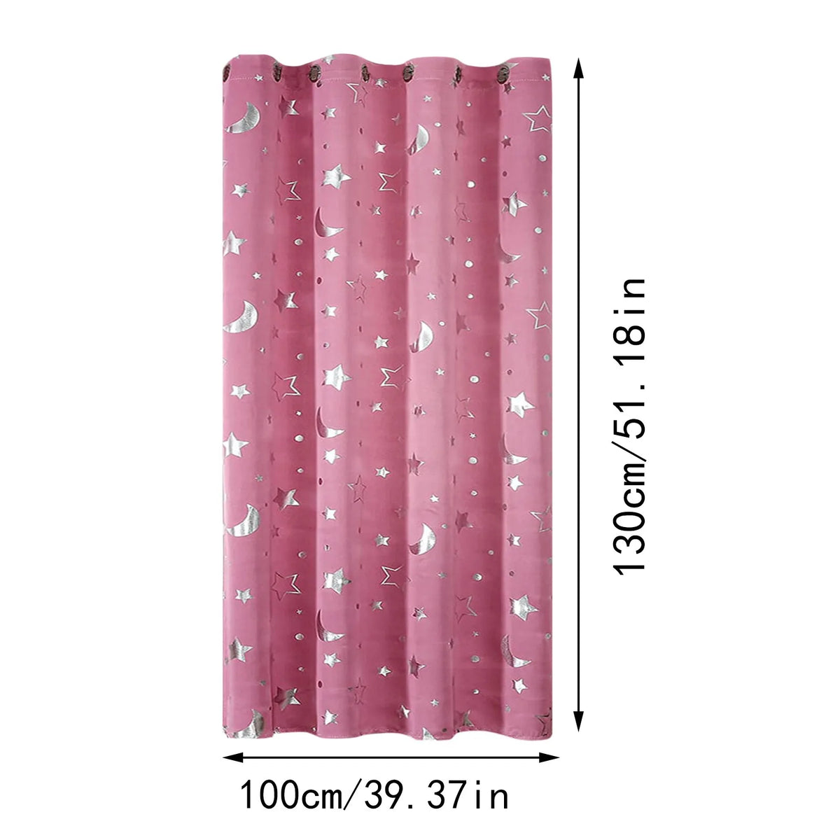 rideaux romains rose motifs lunes étoiles argentés chambre enfant isolation thermique fixations tringle