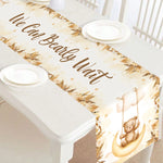 nappe table dessin animé nounours ballons lunes étoiles nuages anniversaire enfant beige marron blanc