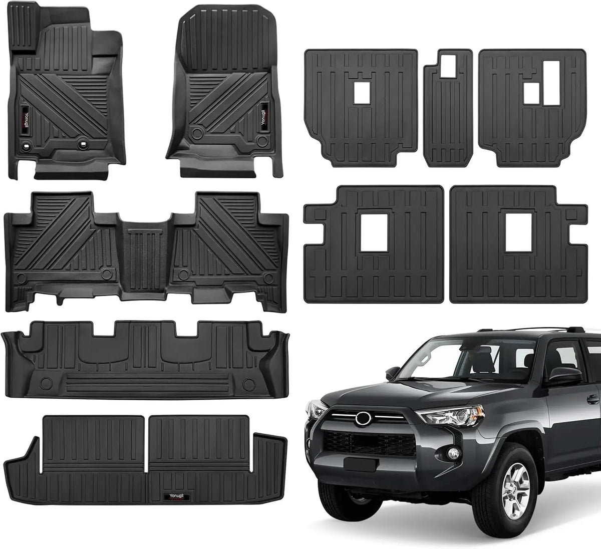 tapis sol voiture noir gris texturé moderne sportif antidérapant waterproof fixations trous complète set
