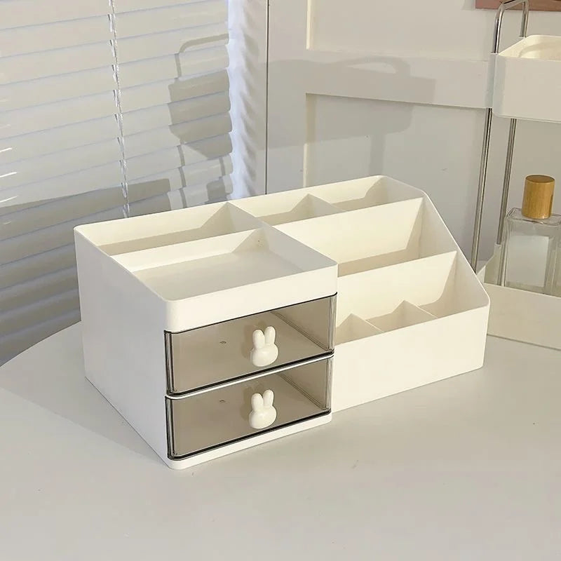 rangement cosmétique blanc minimaliste tiroirs pinceaux produits soins maquillage organisation boîte rangement