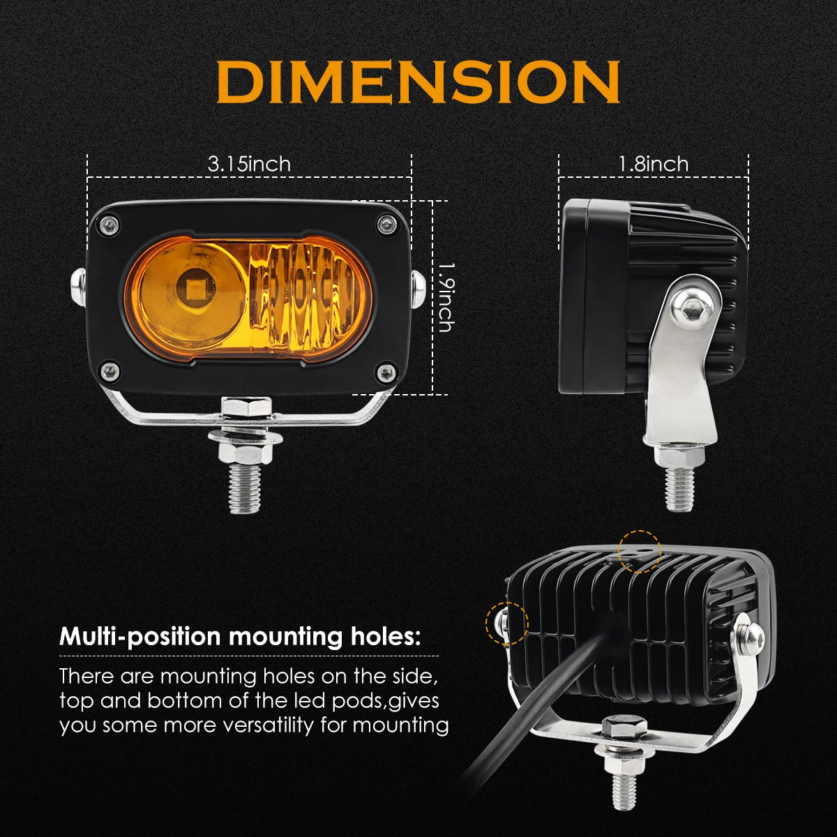 feux led jaunes combo 40w 3500k 50000h modernes robustes ip68 pièces noirs vissés