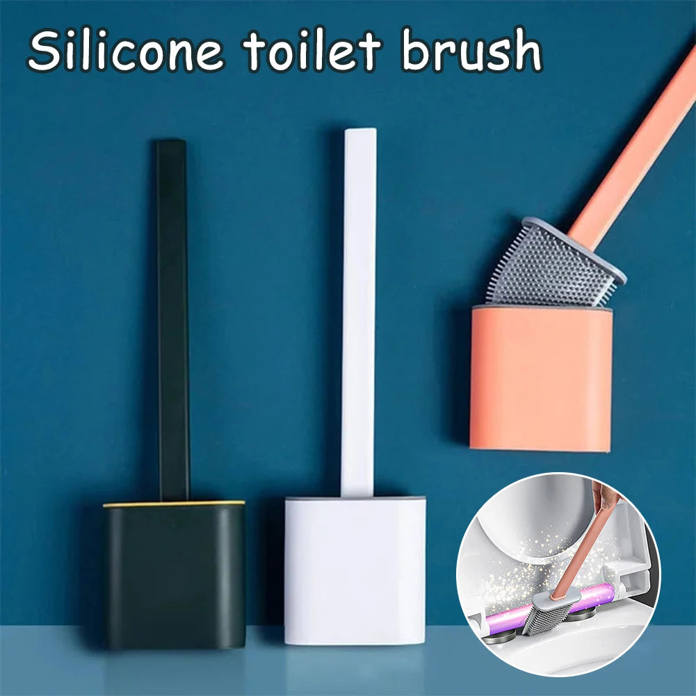 brosse wc silicone noir blanc rose moderne adhésif poils tpr poignée épaisse stand drainant