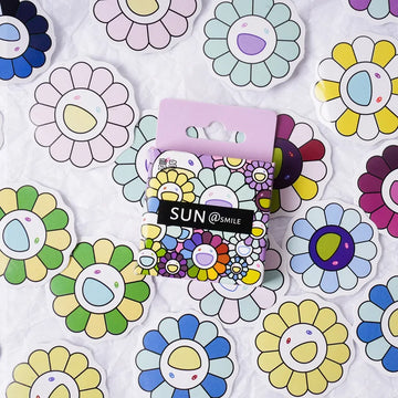 sticker pop art fleurs souriant adhésif scrapbooking diy thème japonais maison fleur stylisée sun