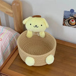 panier rangement corde tressée violet bleu clair beige rose peluches cosmétiques modernes