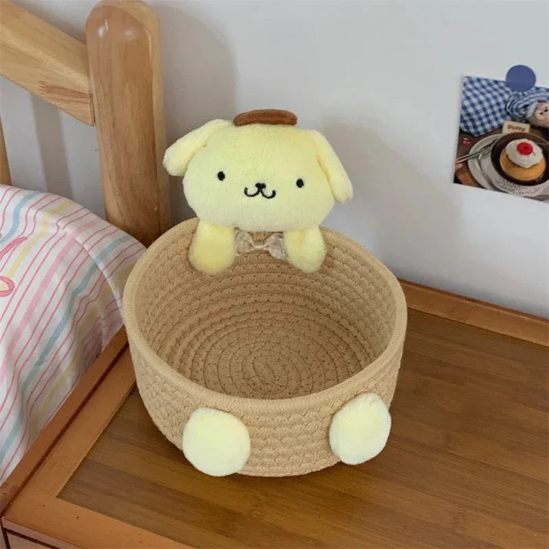 panier rangement corde tressée violet bleu clair beige rose peluches cosmétiques modernes
