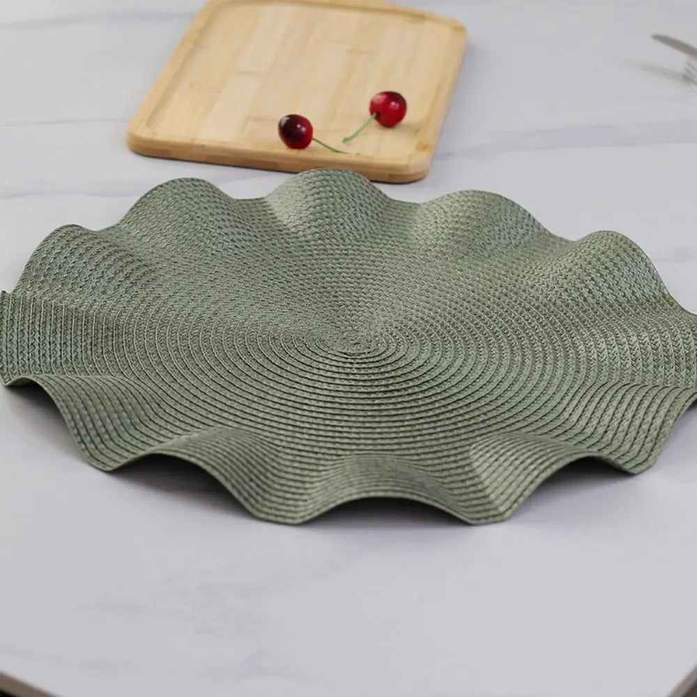 serviettes table tissées vert olive moderne beige clair motifs concentriques minimaliste respectueux environnement