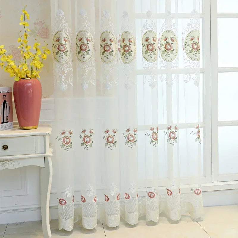 rideau blanc translucide broderie florale polyester moderne 100cm 150cm 200cm 250cm 300cm 400cm