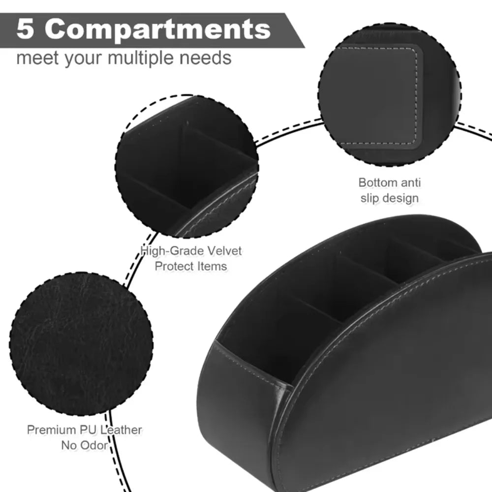 porte télécommandes réutilisable simili cuir noir moderne compartiments rangement salon