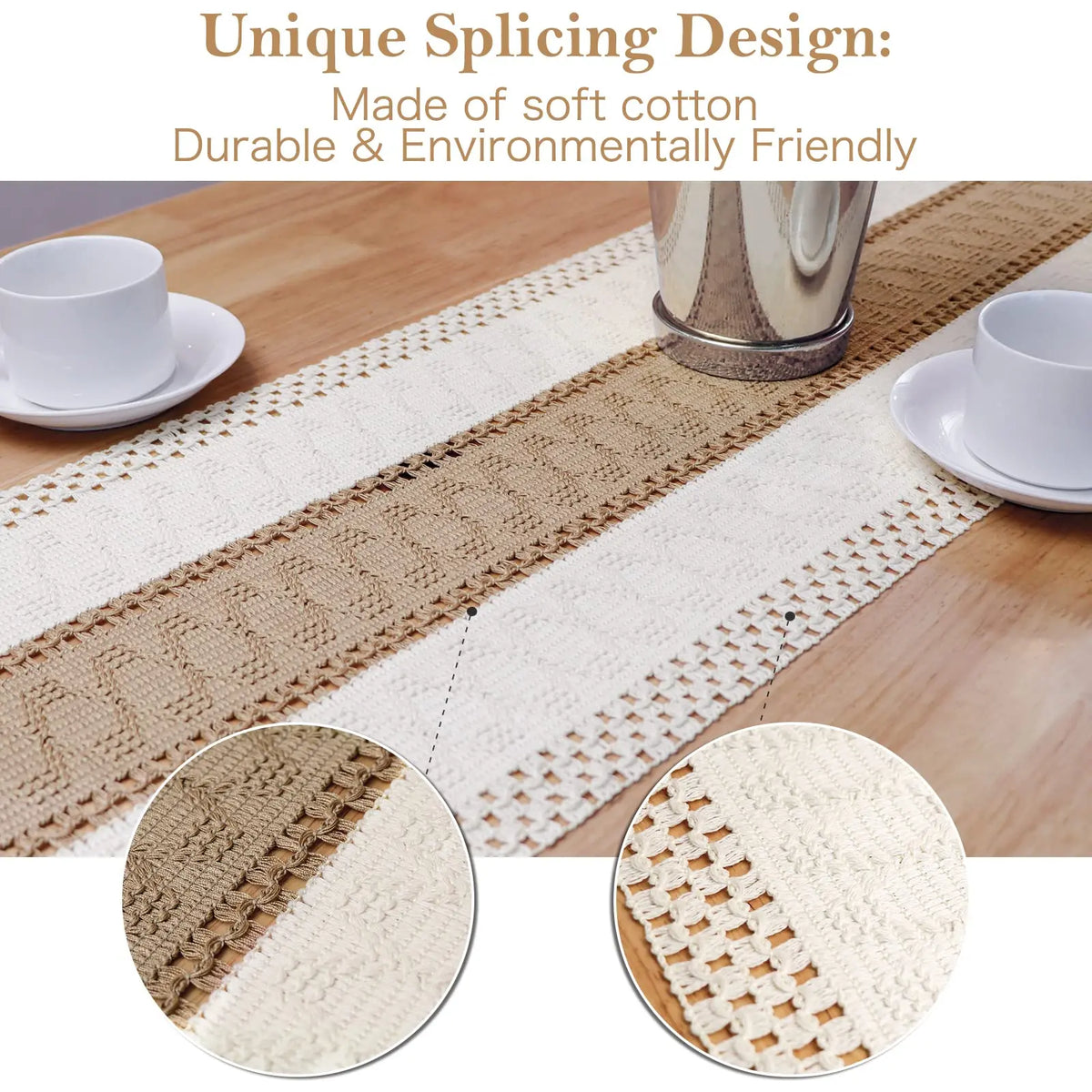 nappe bohème tressée franges crème marron dentelle rustique table