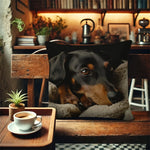 housse coussin carré dachshund imprimé polyester fermeture éclair noir marron beigeintérieur blanc deco intérieure