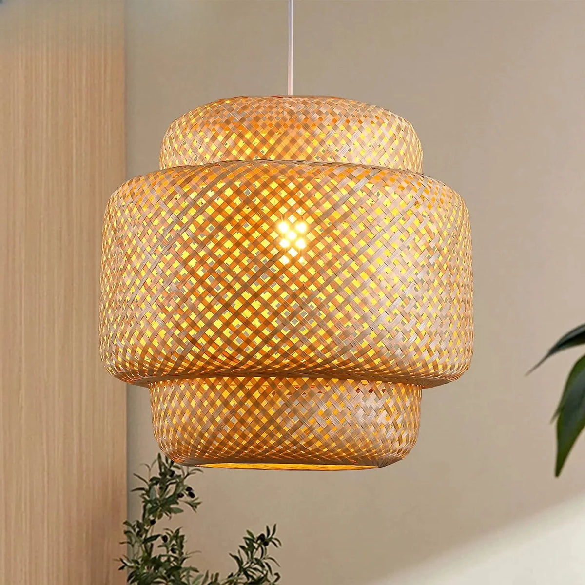 lampe suspendue rotin moderne salle bain salon restaurant chambre principal tissage bois lumière chaude