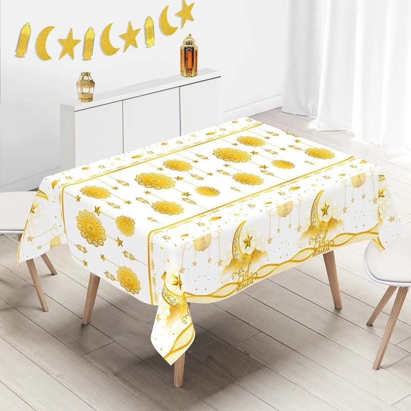 nappe table ramadan islamique motifs dorés étoiles lanternes fleurs İslam deco fête İslamique