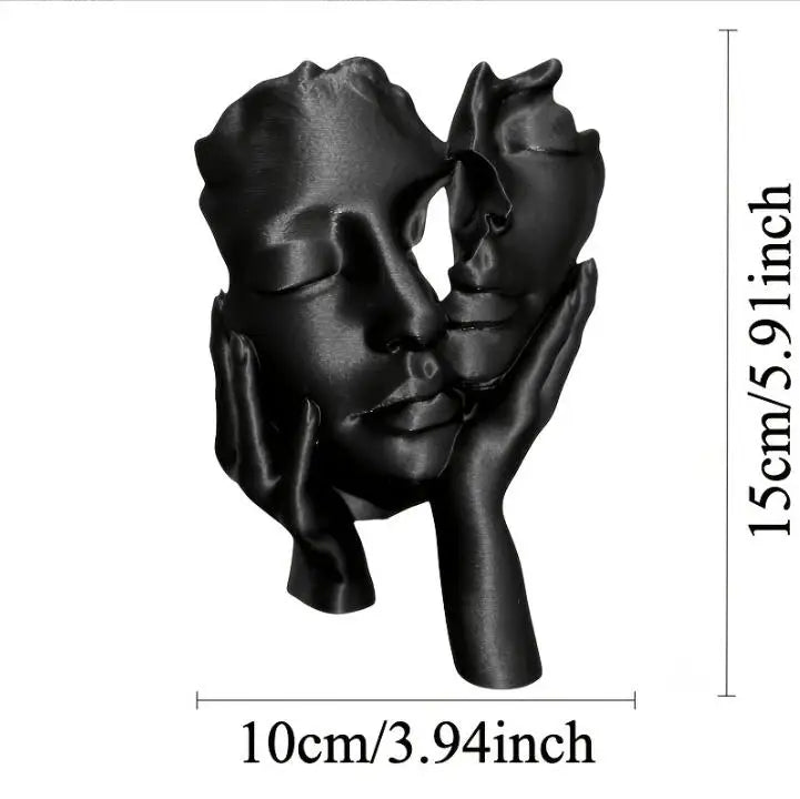 sculpture abstraite moderne deux visages enlacés résine noire texture 3d intérieur cadeau anniversaire mariage
