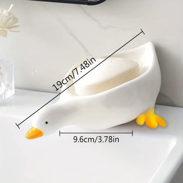 porte savon canard jaune blanc orange mignon oiseau bec orange pattes jaunes fixation murale