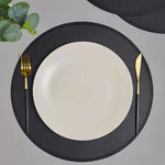 assiette ronde moderne simili cuir noir couverts dorés décoration table élégant 38cm