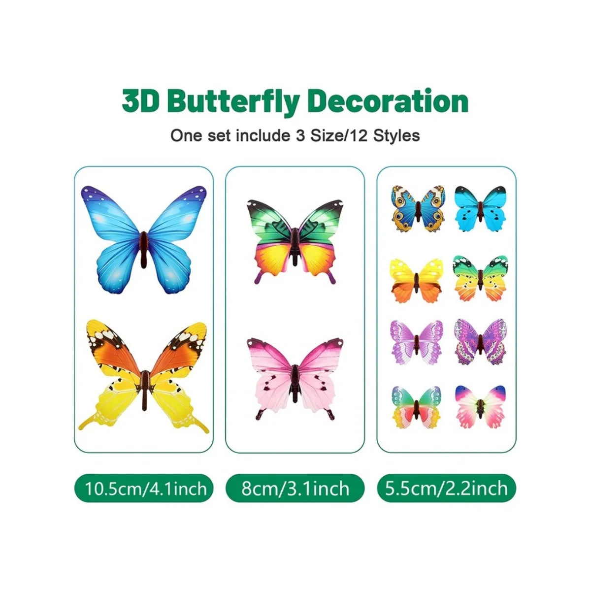 décoration murale papillons 3d adhésifs double face couleurs vives imprimé détaillé réaliste vert rose