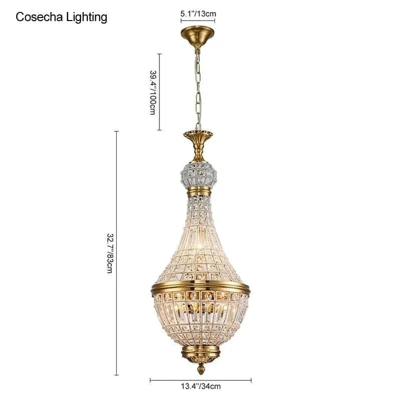 lustre suspension vintage doré cristal élégant rétro strass transparent chambre salle manger