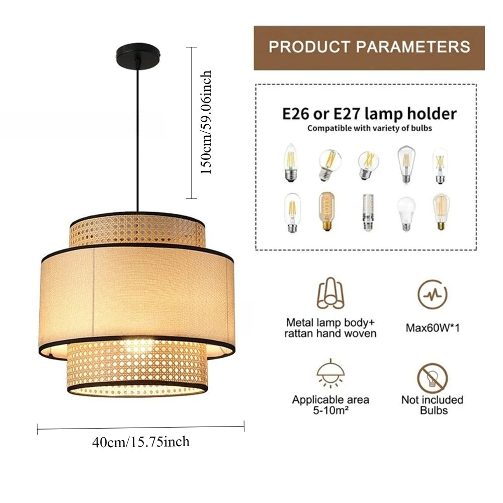 lustre moderne tissé main lampe suspendue beige noir géométrique 40cm