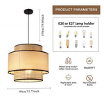 lustre moderne tissé main lampe suspendue beige noir géométrique 40cm