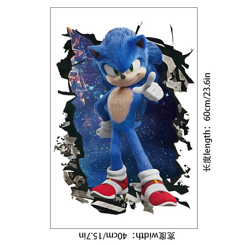 sticker mural 3d sonic bleu blanc rouge moderne adhésif ombre urbain lumière chambre enfant