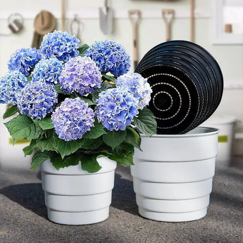 pot fleurs pliable plastique blanc rond trous drainage plantes intérieur extérieur