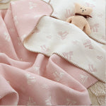 couverture bébé coton rose clair rubans blancs moderne enfantine portable voyage hiver automne
