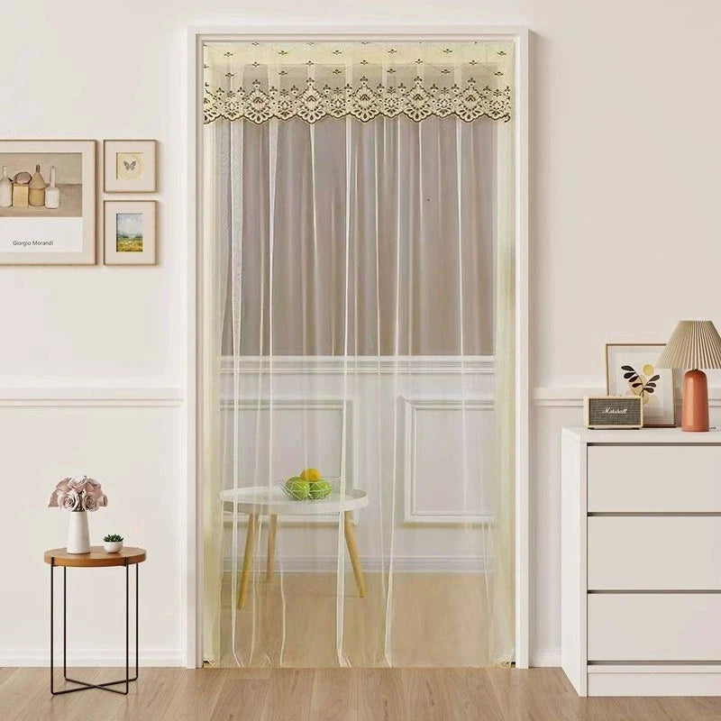rideau moderne transparent rayures vertes bordure brodée élégant anti moustiques porte auto agrippante