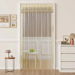 rideau moderne transparent rayures vertes bordure brodée élégant anti moustiques porte auto agrippante