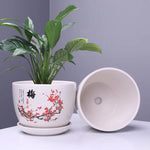 vase decoratif art traditionnel chinois cache pot fleurs oiseaux calligraphie chinoise blanc rouge vert