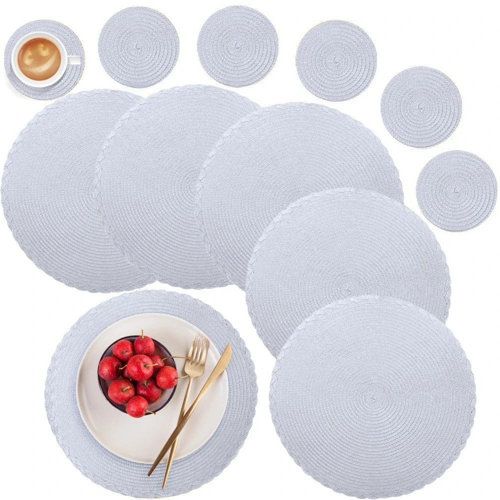 placemat tissé spirale beige antidérapant assiettes cuillères verres pièces