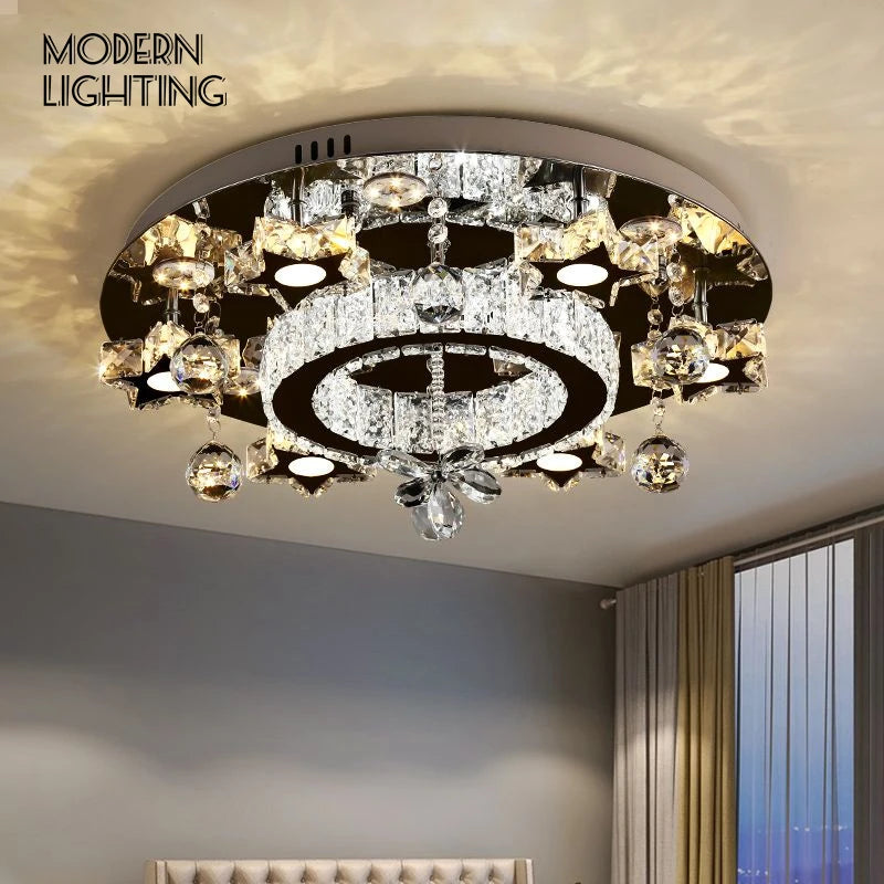 plafonnier moderne cristal noir doré led élégants motifs géométriques transparents