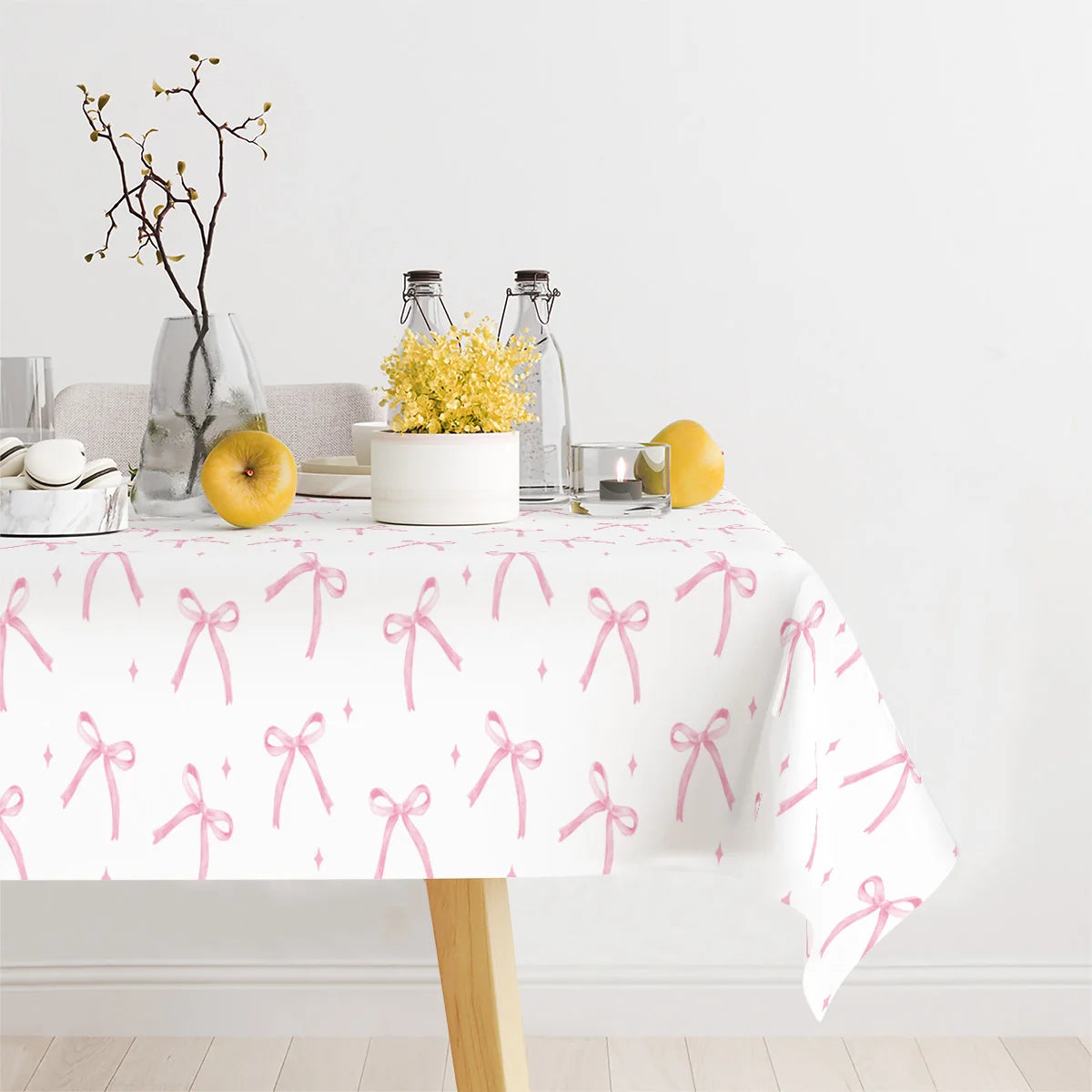 nappe blanche rose imperméable huile réutilisable arcs roses points dorés festive maison
