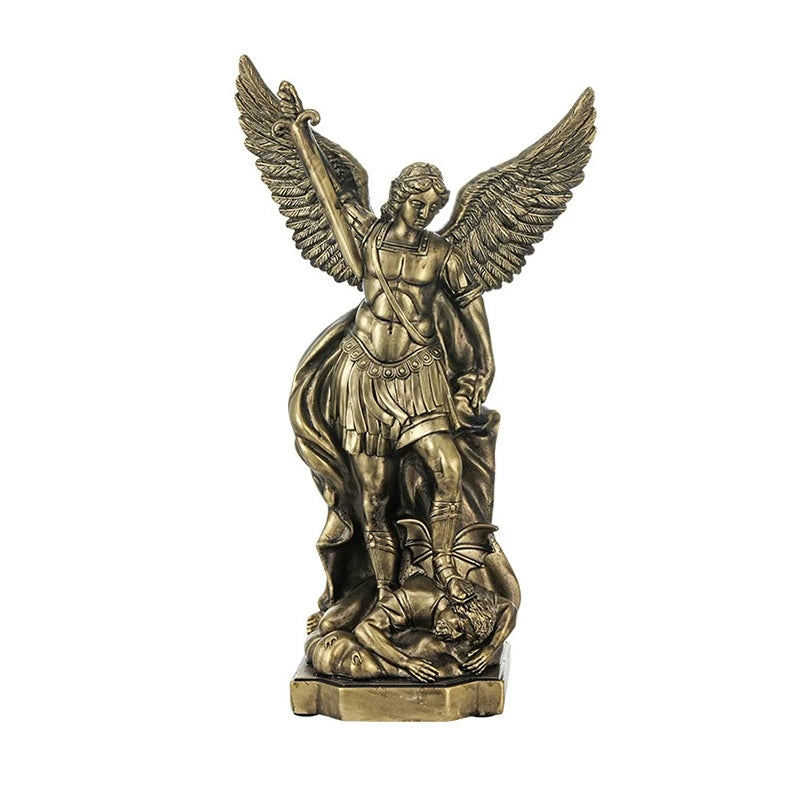 statue saint michaël protection maison résine bronze doré religieux classique decoration autel gift chrétien