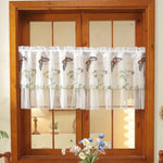 rideau brodé fleurs papillons bleu clair blanc transparent classique polyester