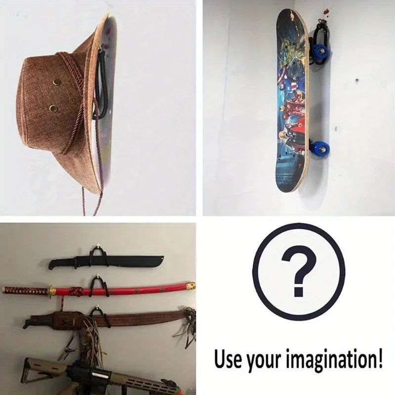 support mural crochet bois noir organisation chapeau skate epée utilitaire multiple fixations vis chevilles