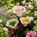 abreuvoir oiseaux céramique station abreuvement abeilles bain papillons piquet jardin décoration extérieur fleurs rouges