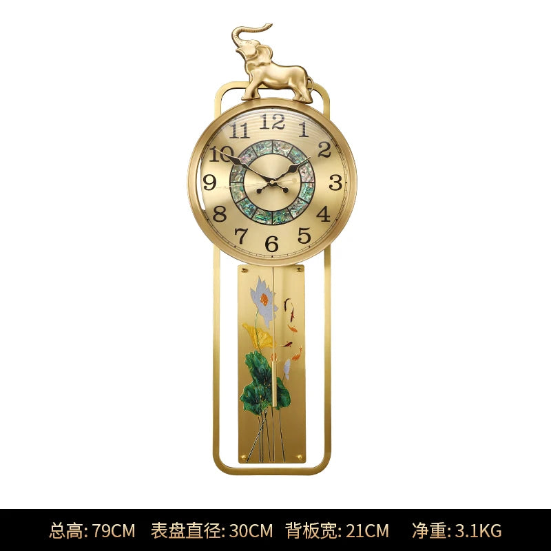 horloge murale moderne or floral asiatique décoration éléphant aiguille métal verre