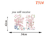 sticker mural arbre fleur cerisier rose oiseaux feuilles naturel chambre salon kitchen