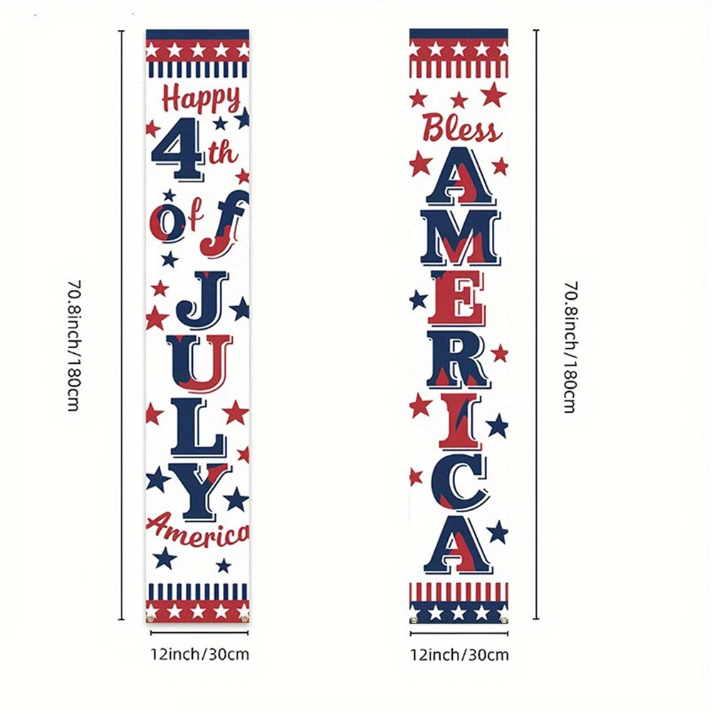 bannière décorative étoiles rouge blanche bleue texte happy 4th bless america grommets suspension festive