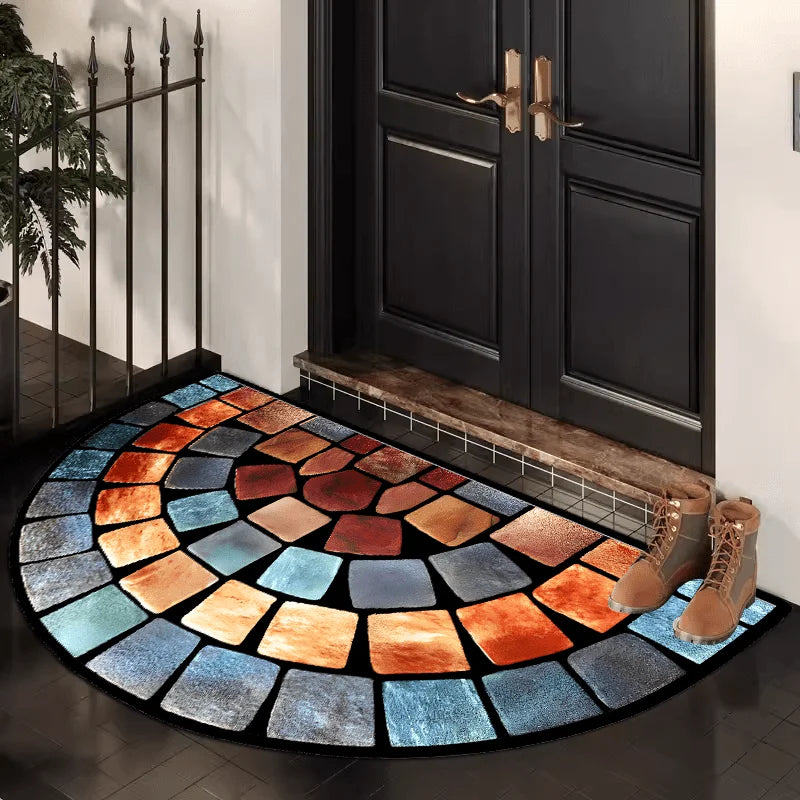 tapis porte imitation pierre mosaïque orange rouge marron bleu gris noir décoration intérieure salon