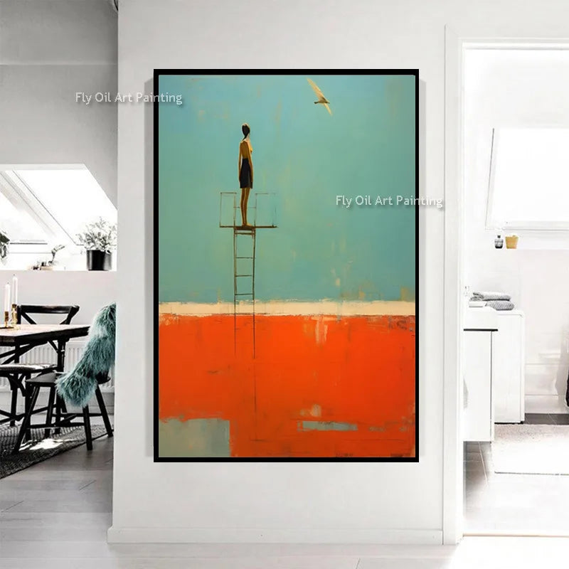 peinture l'huile contemporaine abstraite couleur bleu clair beige gris contemporain minimaliste sans cadre
