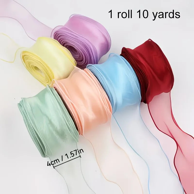 rubans polyester translucides moderne rouge rose beige vert bleu blanc 4cm enroulés decoration cadeaux