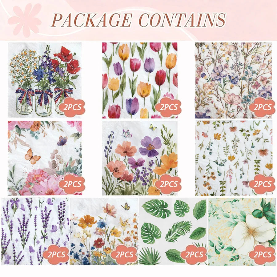 serviettes papier multicolore fleurs romantique mariage anniversaire décoration 20 pièces 13 pouces 33 cm