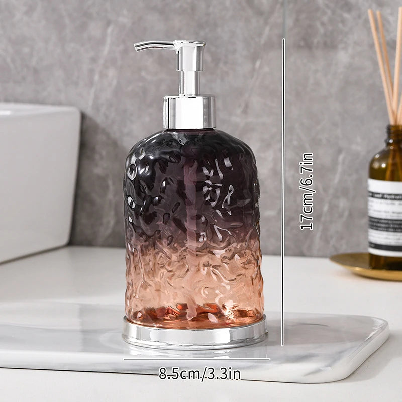 distributeur savon liquide transparent texturé moderne élégant noir bleu rose jaune pompe base dorée