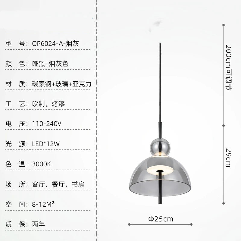 suspension lumineuse moderne transparente noir minimaliste led pendentif simple salle manger cuisine bar restaurant